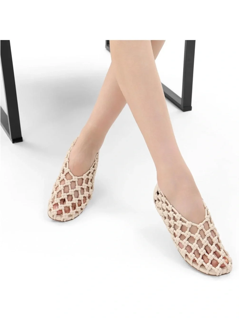 Mesh Ballet Flats for Women Faux Leather Mary Jane Shoes with Round Toe and Flat